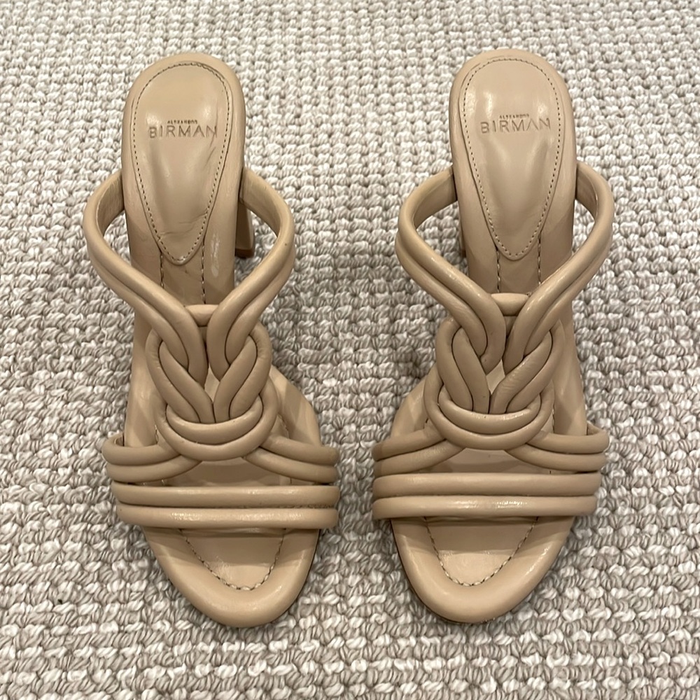 Alexandre Birman Vicky 90mm Leather Knot Slide Sandals size 36 or 6 tan.